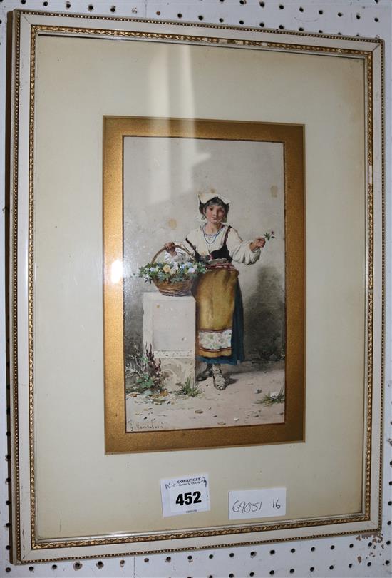 Guerrino Guardabassi , watercolour, Italian flower seller(-)